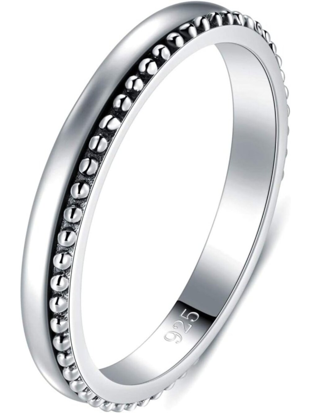 925 Sterling Silver Thin Beaded Stackable Ring, Adjustable Sizes 2-12